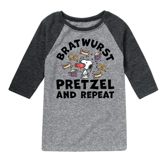 Peanuts - Bratwurst Pretzel And Repeat Snoopy - Toddler & Youth Raglan Graphic T-Shirt