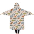 thumbnail image 2 of Oversized Wearable Blanket Hoodie,Beige Dinosaurs Birds Pattern Sherpa Blanket Hoodie with Super Pockets,Super Warm Fuzzy Pullover for Women & Men, 2 of 6