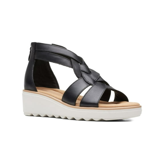 Clarks Womens Jillian Bright Leather Strappy Wedge Heels