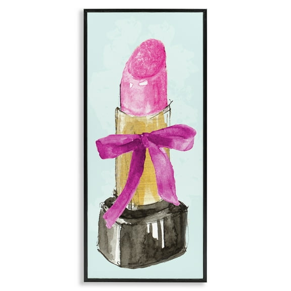 Stupell Industries Lipstick & Pink Bow Fashion Painting Black Framed Art Print Wall Art, 10 x 24