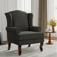 thumbnail image 5 of UIXE High Back Accent Chair for Living Room, Comfy Upholstered Arm Chair in Fabric with Retro Solid Wooden Legs, Traditional Armchair Single Sofa Reading Seat, Dark Gray, 5 of 6