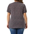 thumbnail image 3 of Agnes Orinda Women's Plus Size Floral Printed Tops Notched V Neck Short Sleeves Casual Summer Blouses 4X Navy Blue, 3 of 6