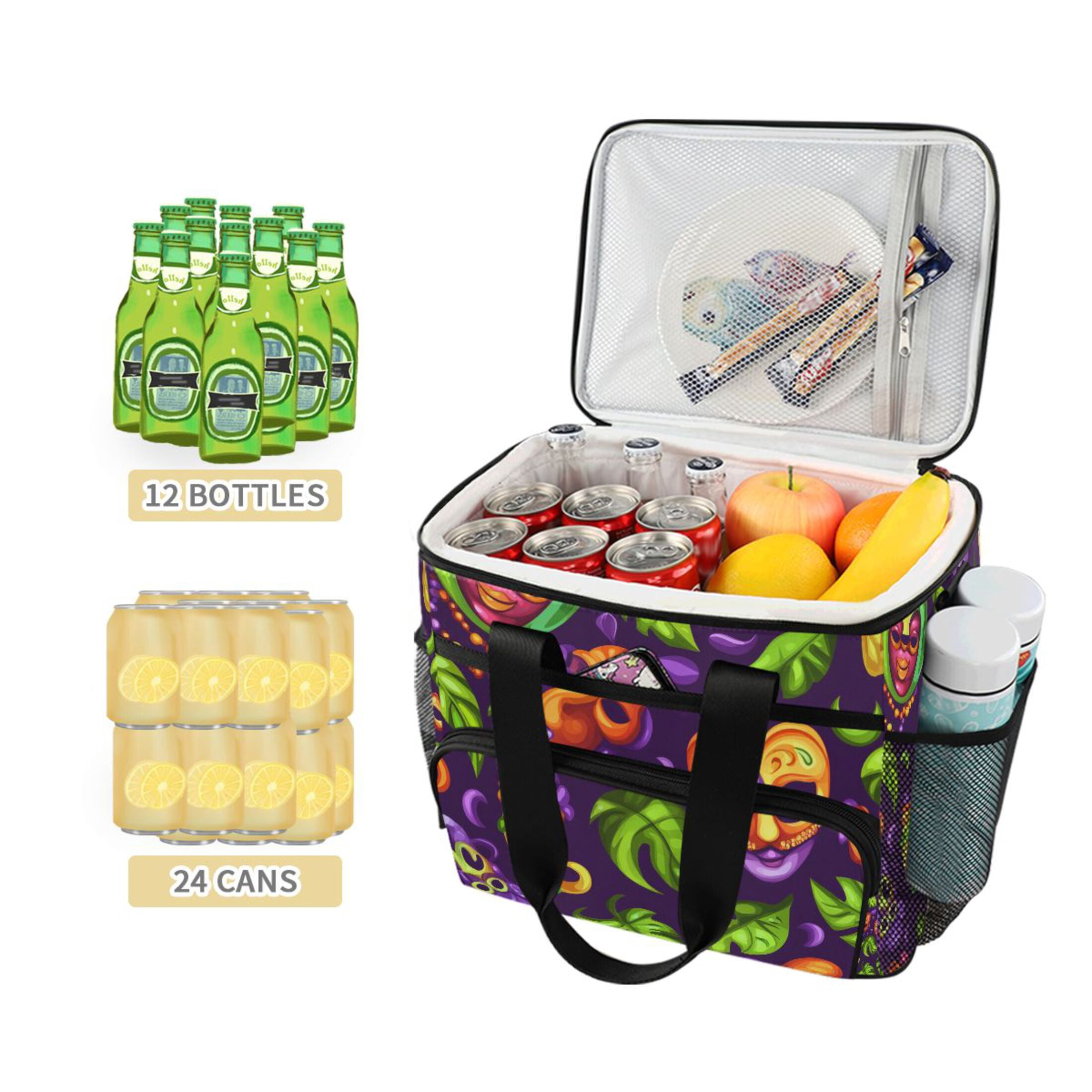 Colorful Mardi Gras Pattern Insulated Lunch Bag 15L Cooler Box for Women Men Work Camping Beach Travel