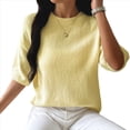 thumbnail image 2 of Suéteres de Verano para Mujer, de Corta, Cuello Redondo, Ligeros, Holgados, Elegantes, Informales, Tipo Blusa Amarillo M, 2 of 7