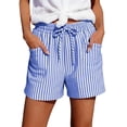 thumbnail image 4 of Women's Striped Drawstring Elastic Waist Straight Leg Casual Shorts, Relaxed Summer Shorts with Side Pockets for Vacation Daily Shopping Picnic 2XL, 4 of 4
