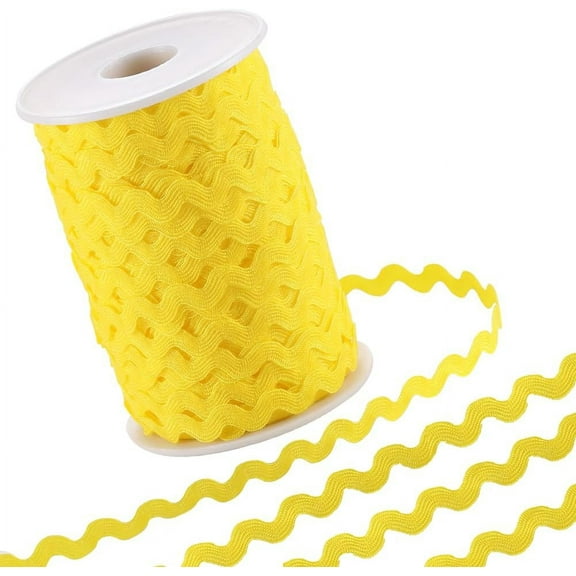 54.6Yds/50m Rick Rack Trim Ribbon Yellow Wave Bending Fringe Trim 0.2"/5mm Woven Webbing Edge Lace Zig Zag Ribbon for Sewing Crafts Dress Embellishment Wedding Party Gift Wrapping DIY