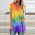 thumbnail image 2 of Womens Summer Tops Sevevn Women's Fashion Gradient Printed Blouse V-Neck Short Sleeve Loose T-Shirt Tops, 2 of 5