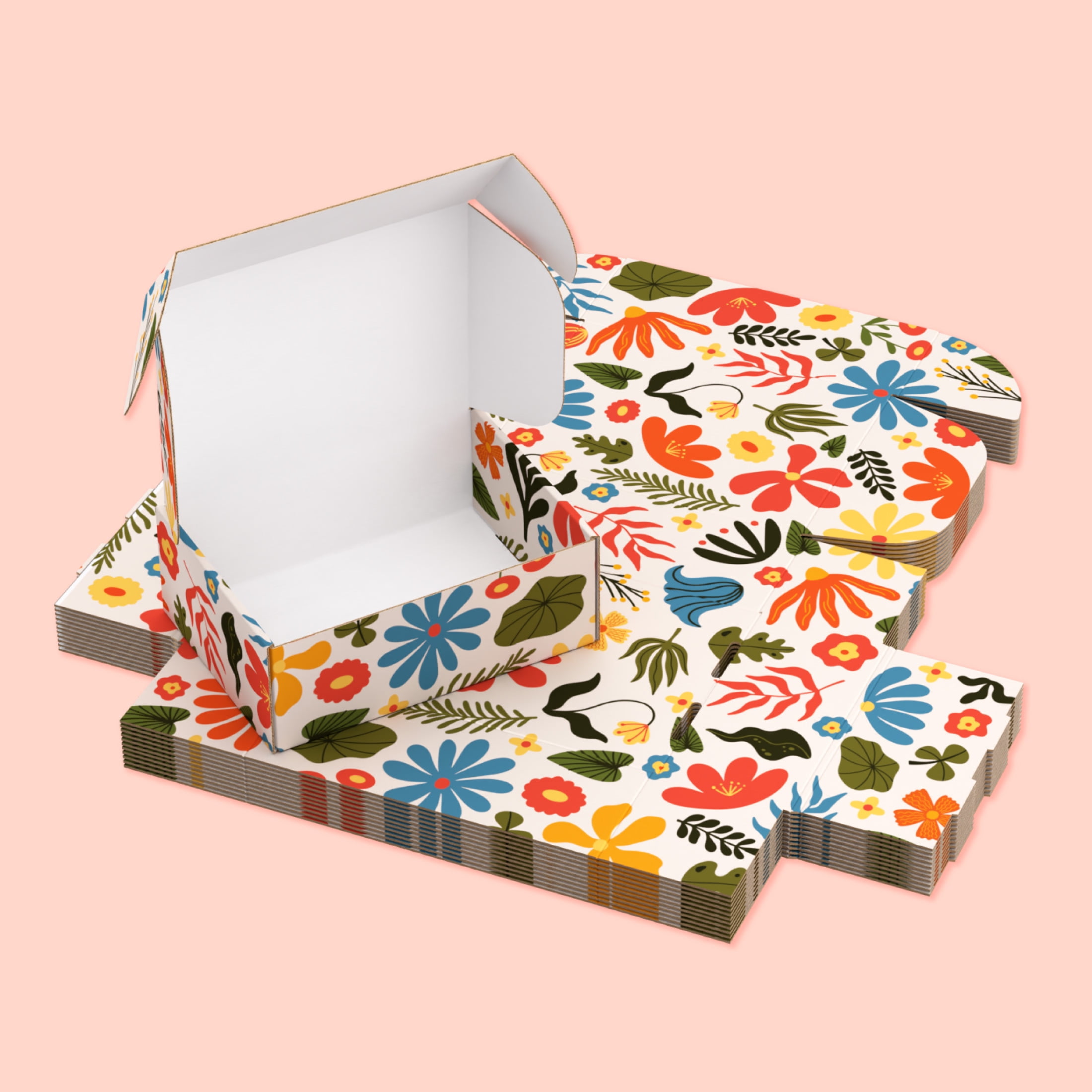 Decorative Flower Print Shipping Boxes, Tuck Top 12-Pack, 8” x 6” x 3”