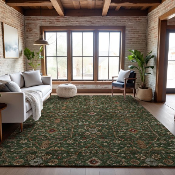 Addison Rugs Mayfield Premium Machine Washable Transitional Global Emerald Rectangle Rug, 10' x 14'