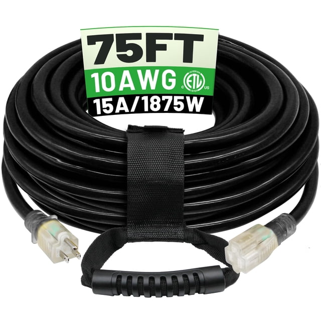 Cable de extensión POWGRN de 75 pies, calibre 10, 3 puntas, impermeable