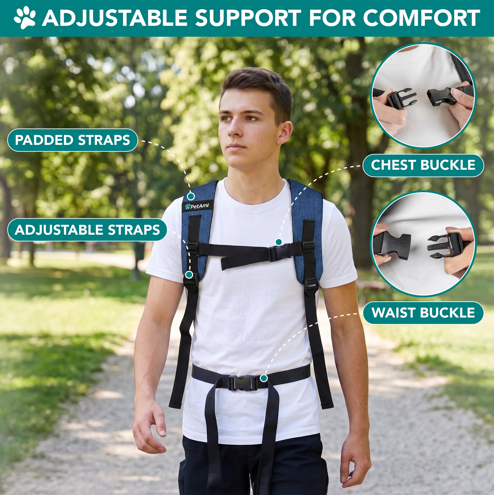 PetAmi Expandable Dog Backpack Carrier for Cats & Pets, Breathable Cat Carrier Backpack with Top Window & Multi-Entry, Ventilated Foldable Travel Carrier for Small Medium Pets up to 18 lbs, Navy