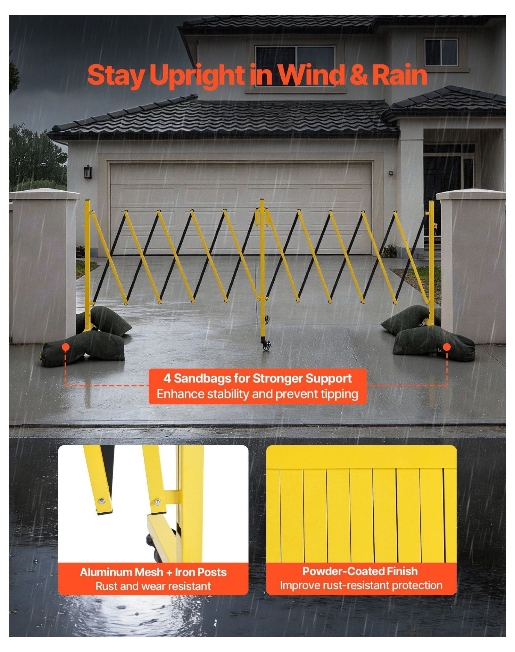 18FT Expandable Barricade, Industrial Safety Barrier, Mobile Folding Gate with Casters - Metal Traffic Fence for Warehouse, Construction, Driveway