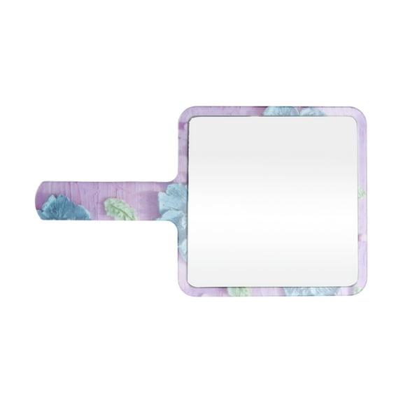 1 Pc Women Floral Square Handheld Mirror for Business Travel Gym Purple Blue Plastic Aluminum Mirror
