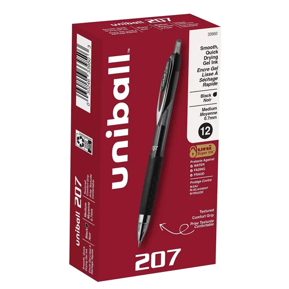 uni-ball uniball 207 Retractable Gel Pens Medium Point 0.7mm Black Ink 12/Pack
