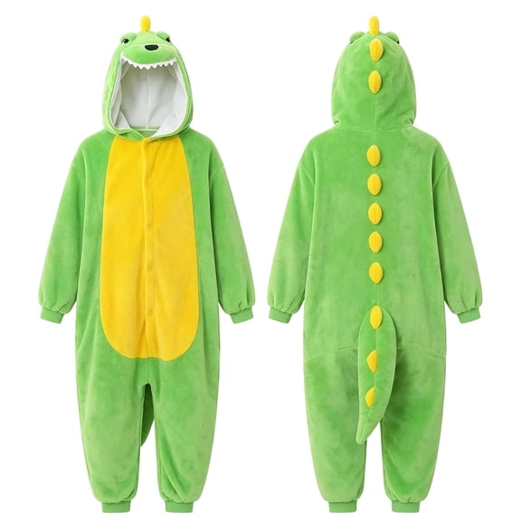 YunPes Cute Dinosaur Onesie Kids Soft Flannel Zipper Jumpsuit 3D Spikes & Tail Halloween Party Funny Animal Dress-Up Wear for Boys & Girls