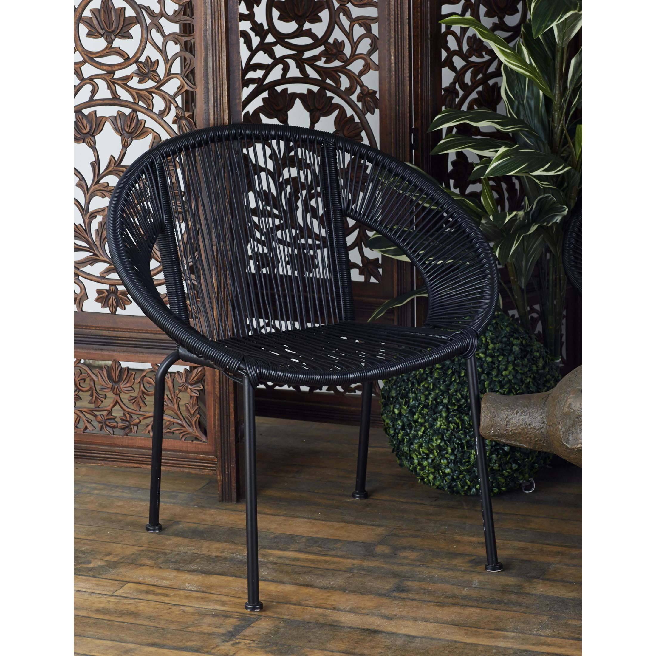 DecMode Black Plastic Rattan Contemporary Outdoor Chair, 29"W x 23"L x 30"H, featuring a Rounded Seat with Backrest
