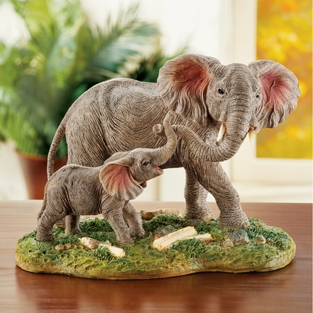 Elephant Hand Collections Etc Mother and Baby Elephant Figurine with Hand Painted Details for Tabletop, Animal Home Décor ()