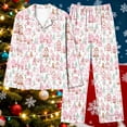 thumbnail image 4 of HOMBOM Christmas Pajamas for Women Pink Sleepwear Xmas Button down Comfy Long Sleeve Sets Womens Lounge Sets, 4 of 5