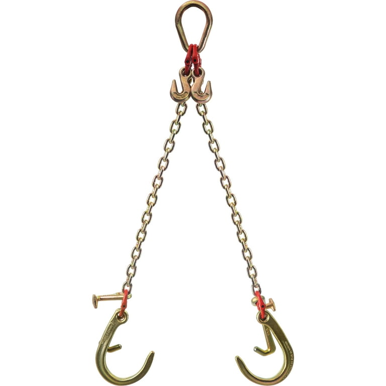 VEVOR Tow Chain Bridle with 8in J Hooks, V Bridle Chain 5/16in x 2ft Grade  80 with Mini TJ and Crab Hooks, Heavy Duty J Hook Chain 9260lbs Break  Strength 