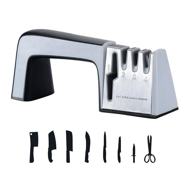 Knife Sharpener, Professional 4 in 1 Knife and Scissor Sharpener 4 Slots  Kitchen Knife and Scissor Sharpening Device Ergonomic Designed for All  Sized Household Knives 
