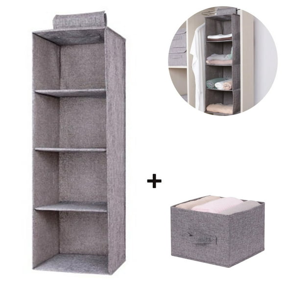 Hanging Closet Organizer with Drawers -3 Shelves Underwear/Socks/ Sweaters/Shoes Accessories Storage Foldable Cloth Storage Hanging Bag with 1 Underwear/Socks Drawer Divider