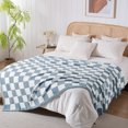 thumbnail image 5 of Exclusivo Mezcla Checkered Knit Blanket for Bed Queen Size, Ultra Soft Cozy Fluffy Blanket, Lightweight Fuzzy Throw for Couch and Bed, Stone Blue, 90"x90", 5 of 9