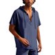 thumbnail image 1 of pstuiky Camisa de manga corta para hombre, Blusa de lino con capucha y manga corta para hombre, color liso, con botones y cordón ajustable camisas casuales para hombre xl, 1 of 8
