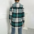 thumbnail image 4 of PEZHADA Womens Casual Plaid Shacket Jacket Button-down Long Sleeve Shirt Jacket Coat Green, 4 of 6