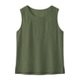 thumbnail image 6 of FDGIU Women's Round Neck Sleeveless Tank Top, Solid Cotton Linen Woven Loose Curved Hem Casual Camisole Blouse, 6 of 8