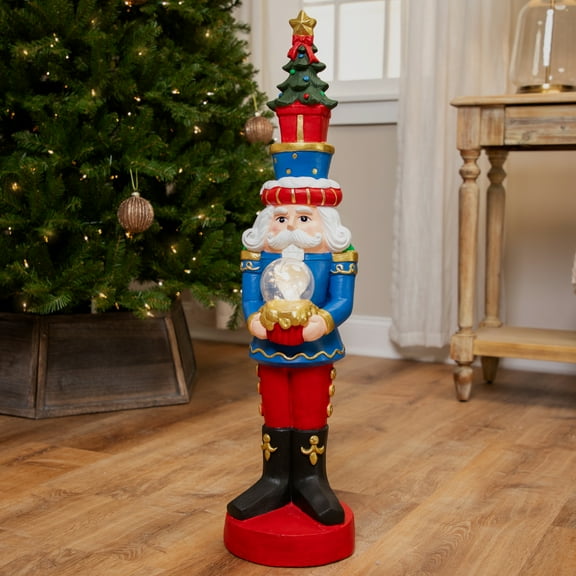 LED Lighted Nutcracker Soldier with Christmas Tree - 29" - Blue and Red