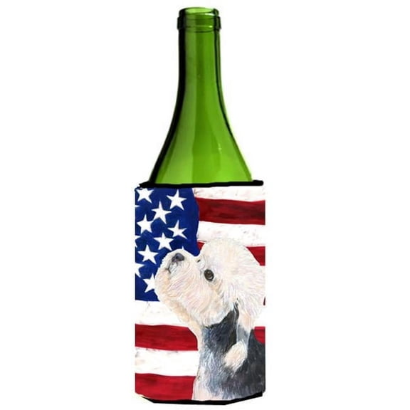 Usa American Flag With Dandie Dinmont Terrier Wine Bottle   Hugger - 24 oz.