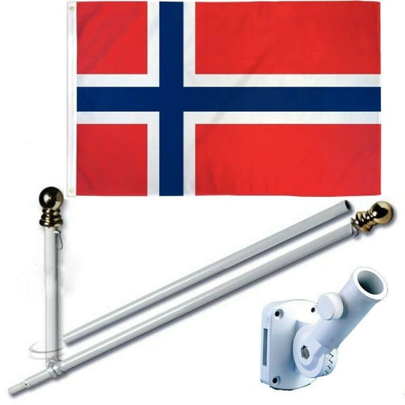 Norway 3 x 5 FT Flag Set w/ 6-Ft Spinning Flag Pole   Bracket (Tangle Free)