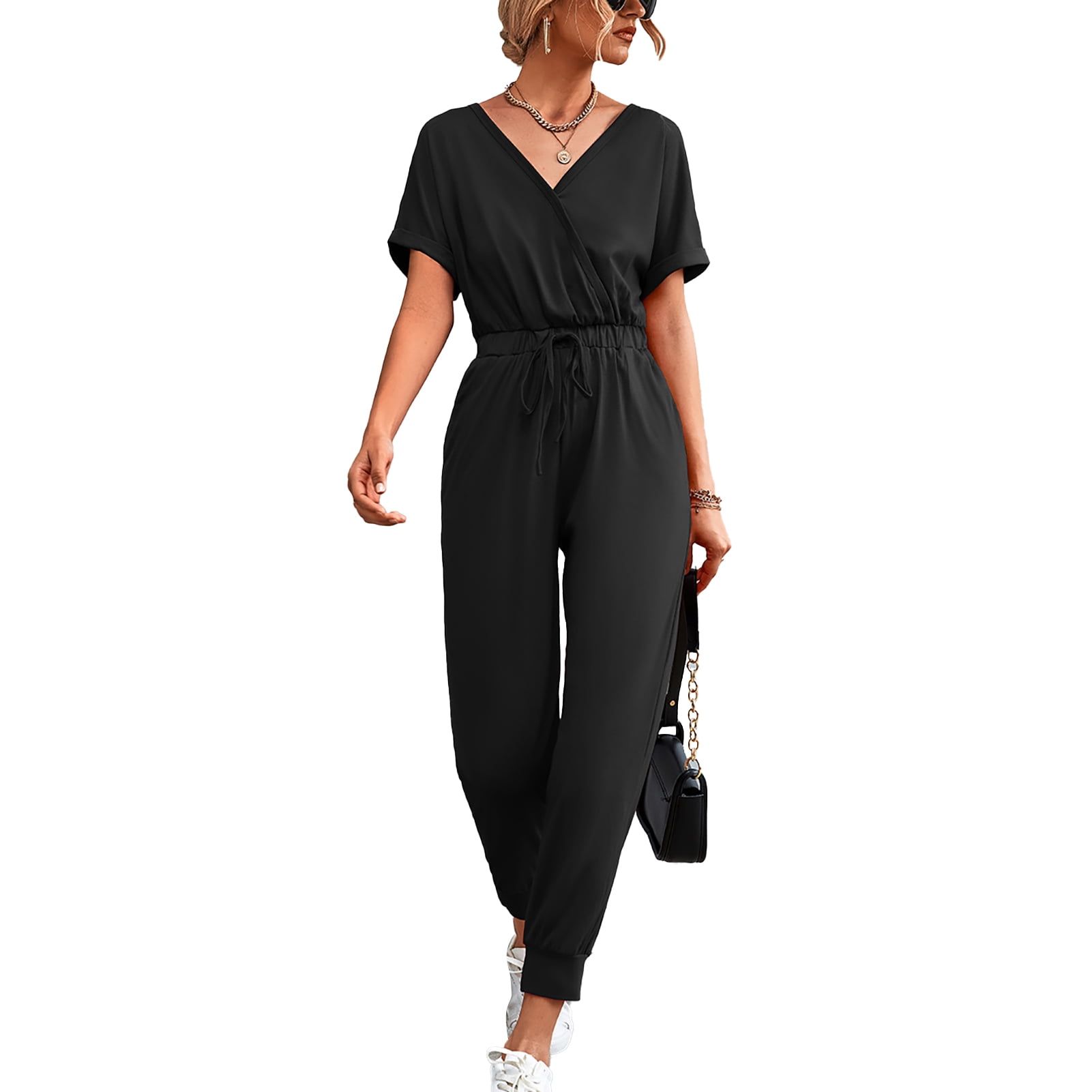 Qiilu Women Jumpsuits, Short Sleeve Jumpsuit Straps Kuwait Ubuy