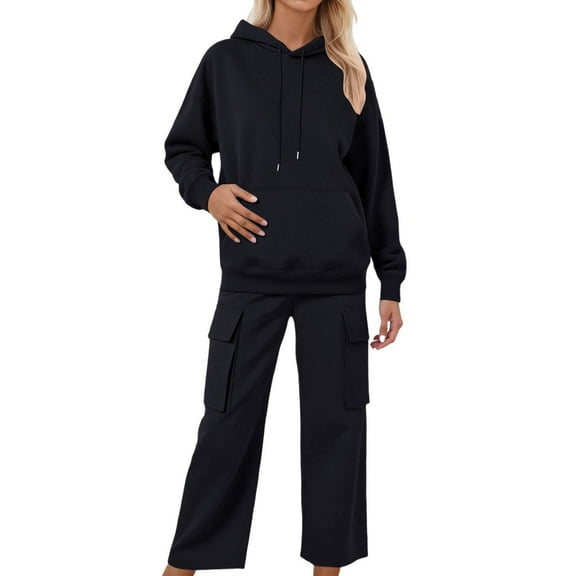 Womens Sweat Suits 2 Piece Hoodie Long Sleeve Sweatshirt with Wide Leg Pants Lounge Winter Clothing Travel Essentials
