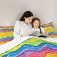 thumbnail image 4 of Feelyou Rainbow Stripe Waves Bedding Comforter Set 7 Pieces, Colorful Lines Abstract Full Bedding Set, Teens Kids Boys Girls Reversible Fitted Sheet Flat Sheet, Lightweight Room Decor, 4 of 8