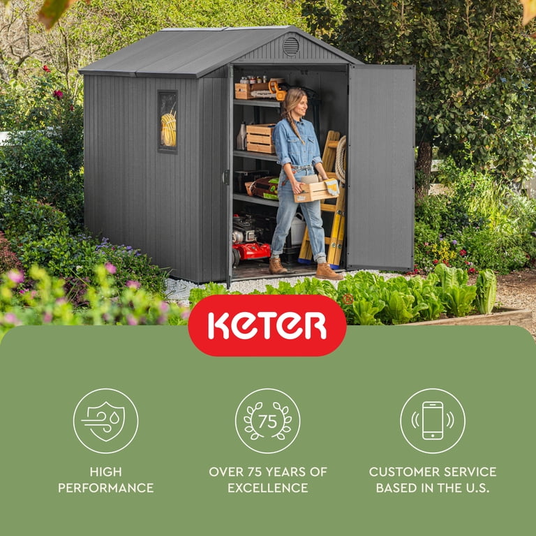Keter Darwin 6x8 Foot Outdoor Garden Tool Storage Shed, Graphite