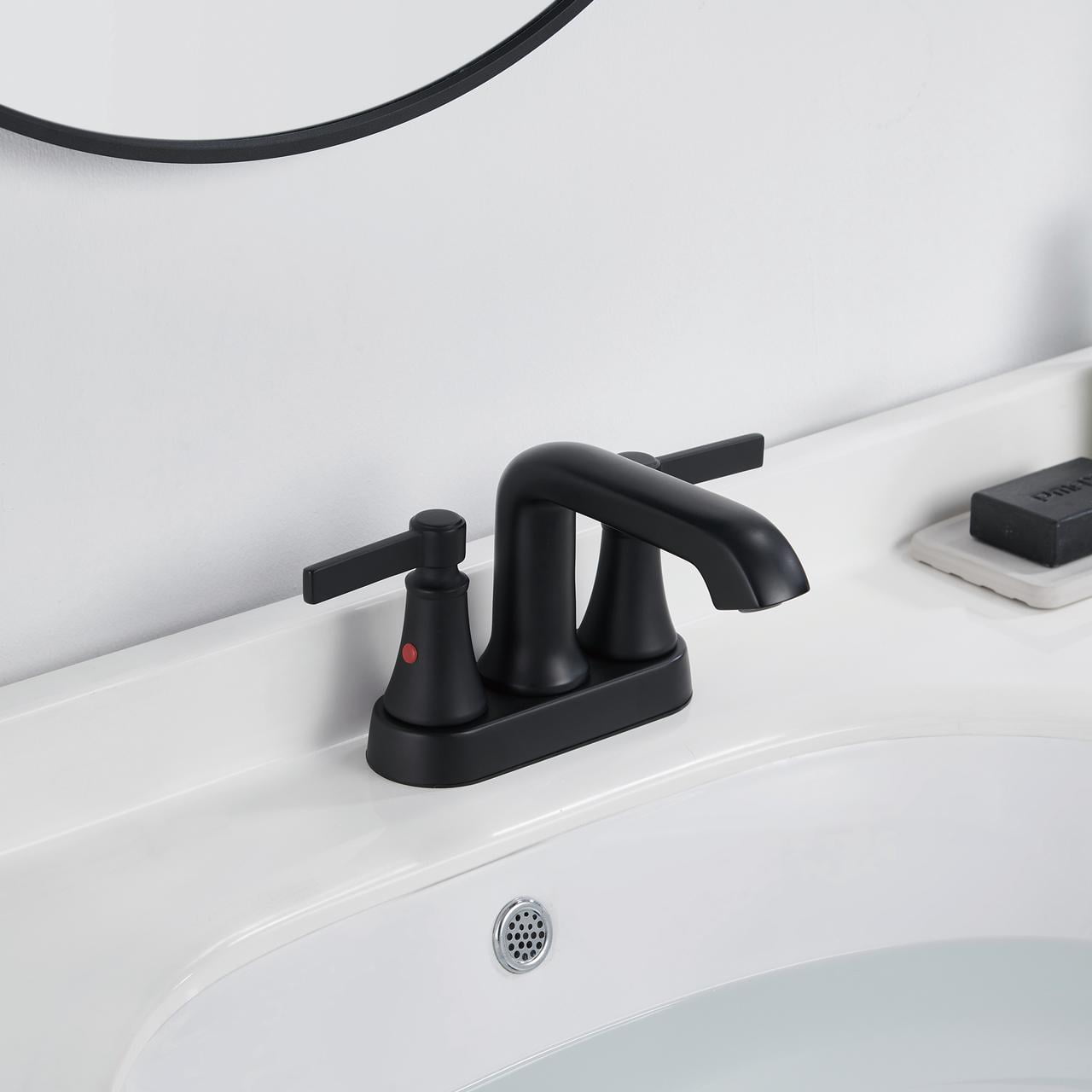 Roffenny Two Handle 4 inch Centerset Matte Black Bathroom Faucet with Pop Up Drain
