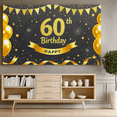 thumbnail image 6 of Black and Gold Glittery 60th Happy Birthday Banner Backdrop Background Party Decors Photo Props for Birthday Celebrations Party Supplies Events Decorations, 6 of 7