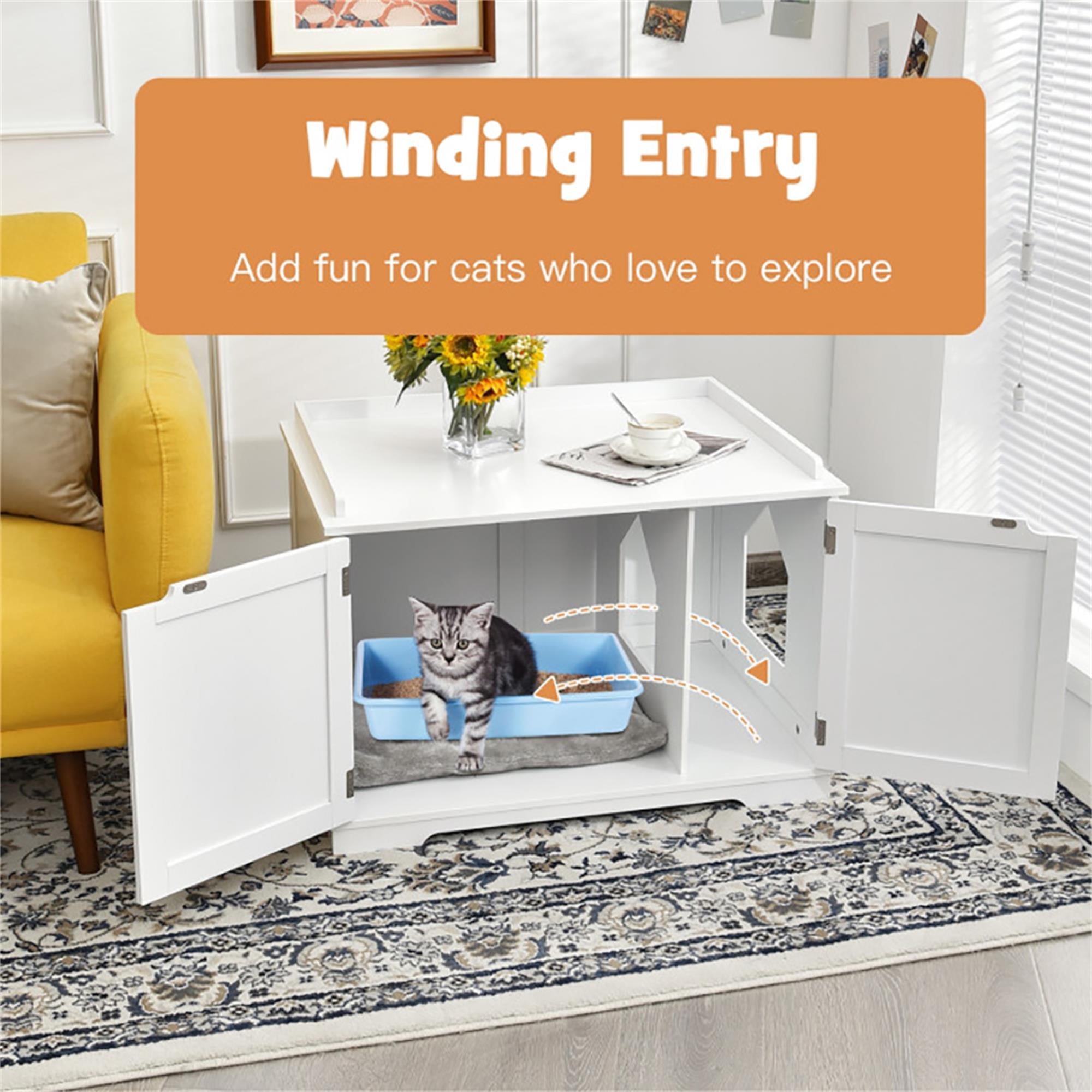 Kadyn 29" Cat Litter Box Enclosure with Double Doors for Large Cat and Kitty, Hidden Cat House Washroom Furniture, White