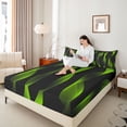 thumbnail image 4 of jejeloiu Waves Geometric Stripe Twin Sheet Sets,Black Green Bedding For Adults 3 Pieces, 4 of 7