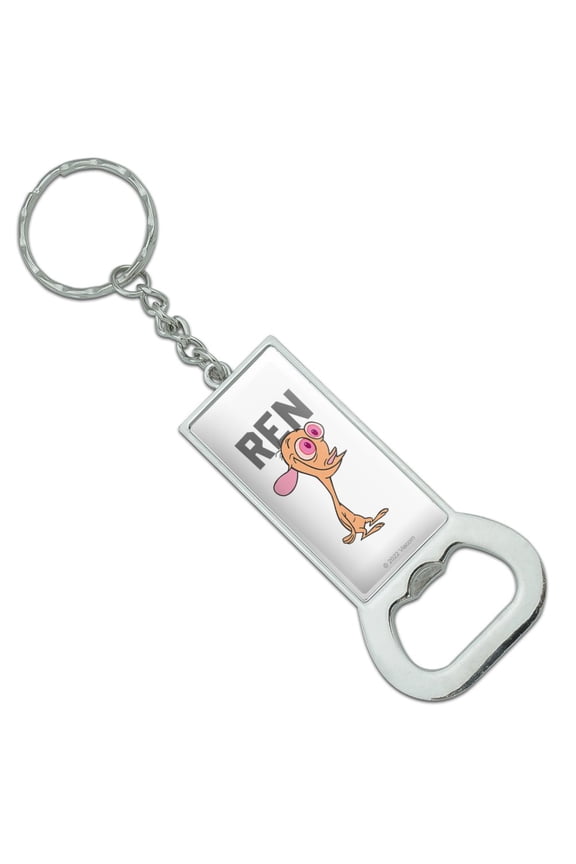 Ren and Stimpy Show Collegiate Ren Keychain Rectangle Chrome Plated Metal Bottle Cap Opener