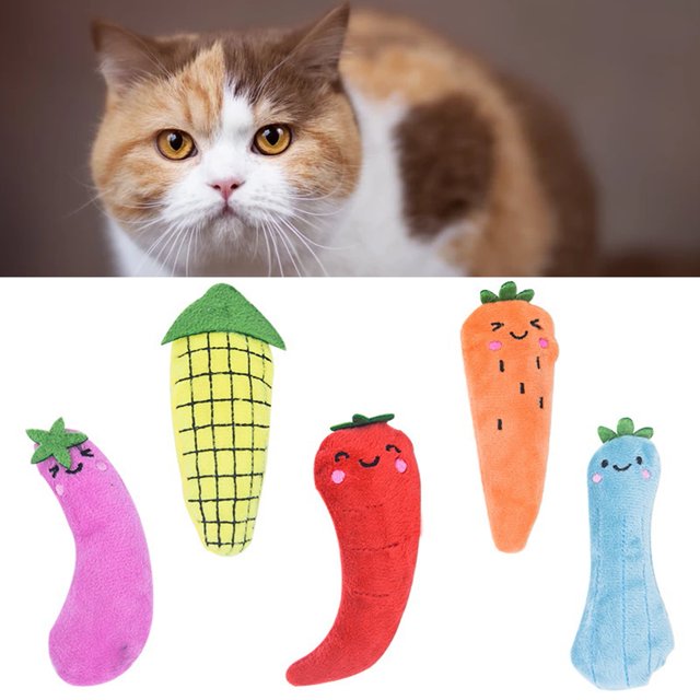 Juguete para gatos Xeyise con forma de verdura y dientes molares de peluche que chirría para gatos