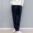 thumbnail image 2 of Defitshape Women's Flannel Pajama Bottoms Solid Closed Bottoms Fuzzy Fluffy Sleep Pants Pj Winter Warm Pockets Printed Navy Large, 2 of 4