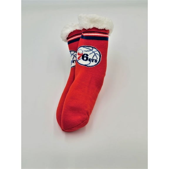 FOCO NBA Philadelphia 76ers Stripe Logo Footy Slippers Non-Slip Bottom