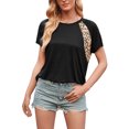 thumbnail image 2 of Camiseta de mujer con estampado de manga corta, cuello redondo, camiseta informal de verano, negro, S Vogacara  AP001232-01, 2 of 7