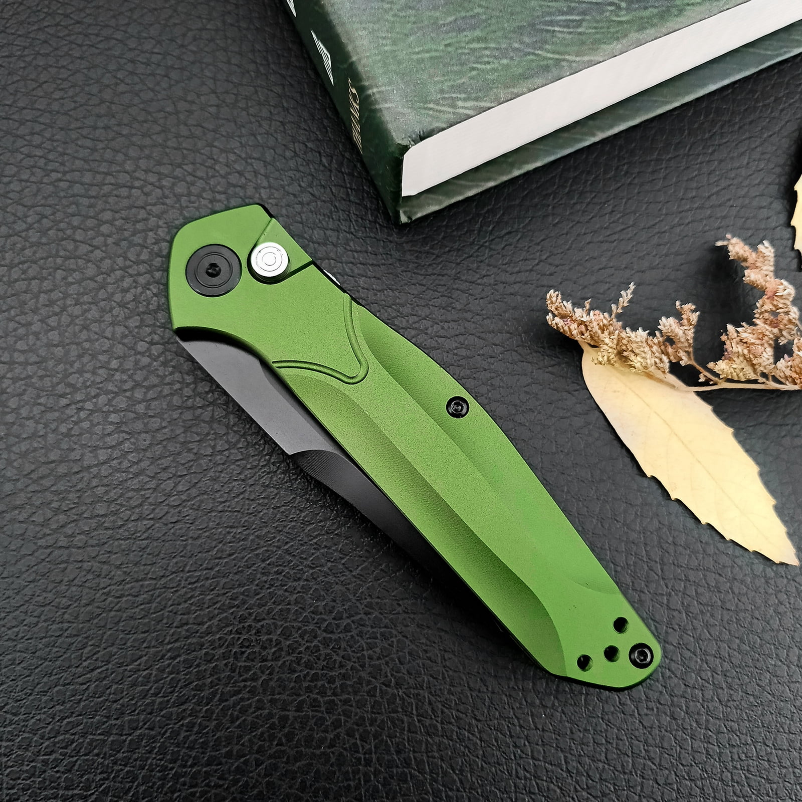 Folding Pocket Knife for Men and Women,3.15 Inch D2 Satin Blade, Green Aluminium Handle, Ideal for Utility EDC Knife