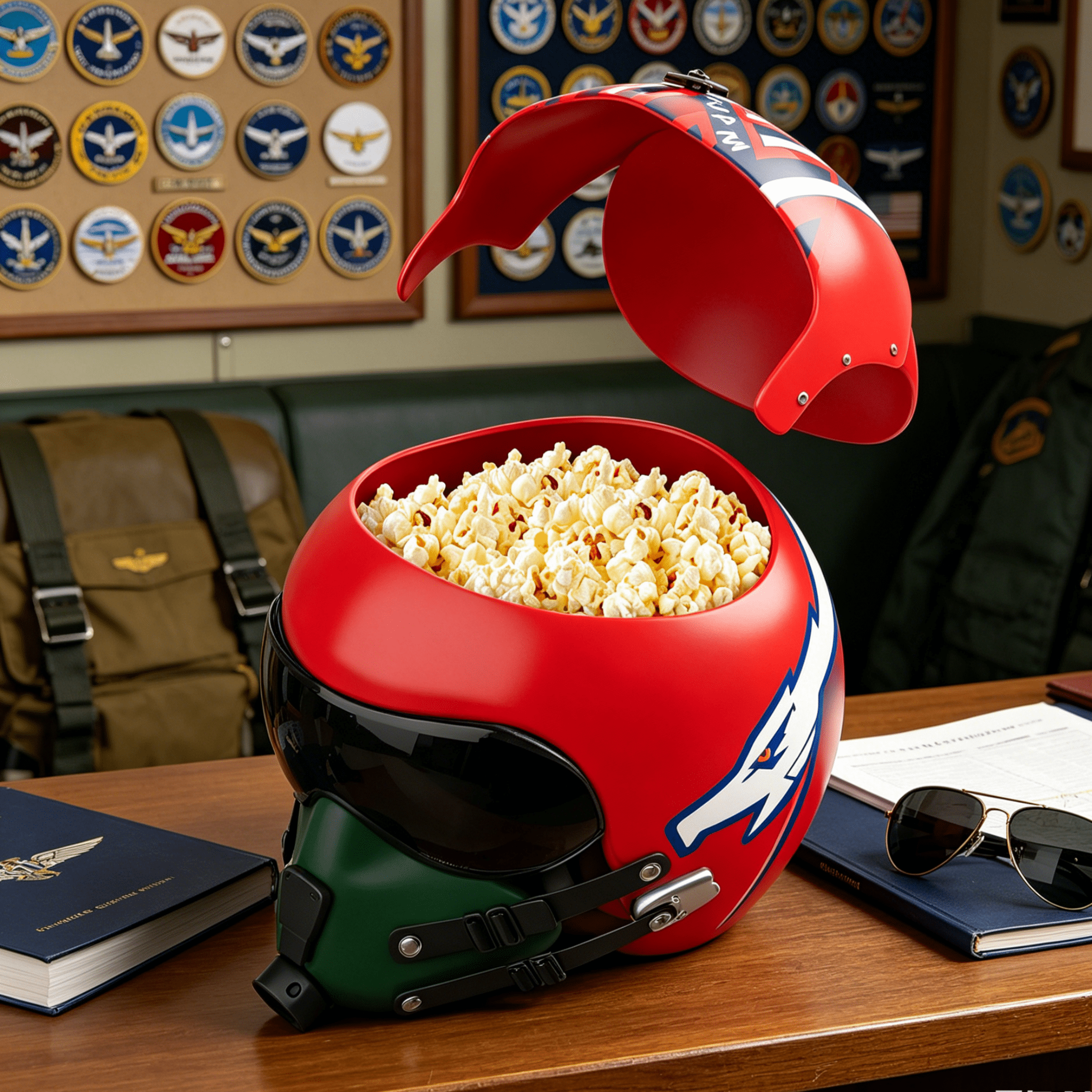 Maverick Helmet Popcorn Bucket, 40th Anniversary Commemorative Snack Container, Maverick Popcorn Buckets Authentic Pilot Design for Movie Theater Use Party Decor and Film Lovers