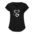 thumbnail image 3 of Moda mujer Casual volantes manga corta Irregular cuello en V impreso Tops blusa camisetas Pompotops  hkajfhjk470403, 3 of 5