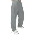 thumbnail image 2 of Franhais Women Cargo Pants, Plain Color Drawstring Loose Casual Bottoms,Straight-Leg Long Trousers, 2 of 9