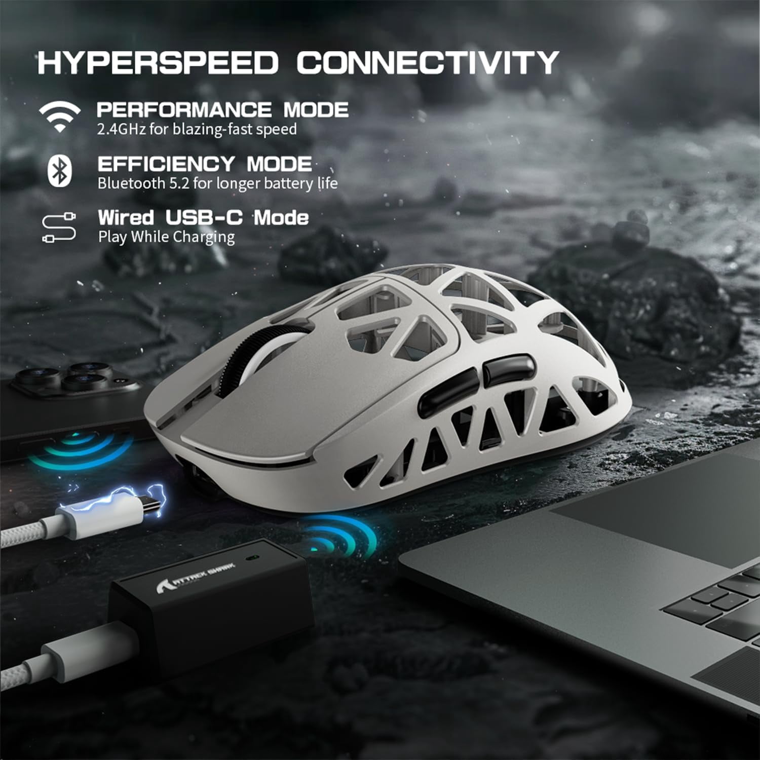 ATTACK SHARK R2 Wireless 8K Magnesium Alloy Mouse, PixArt PAW3950 Gaming Sensor, 48g SUPERLIGHT Mouse, BT/2.4G/Wired Gaming Mouse, Adjustable DPI 42000, Office Mice for Win11/Xbox/PS/Mac -Cheese
